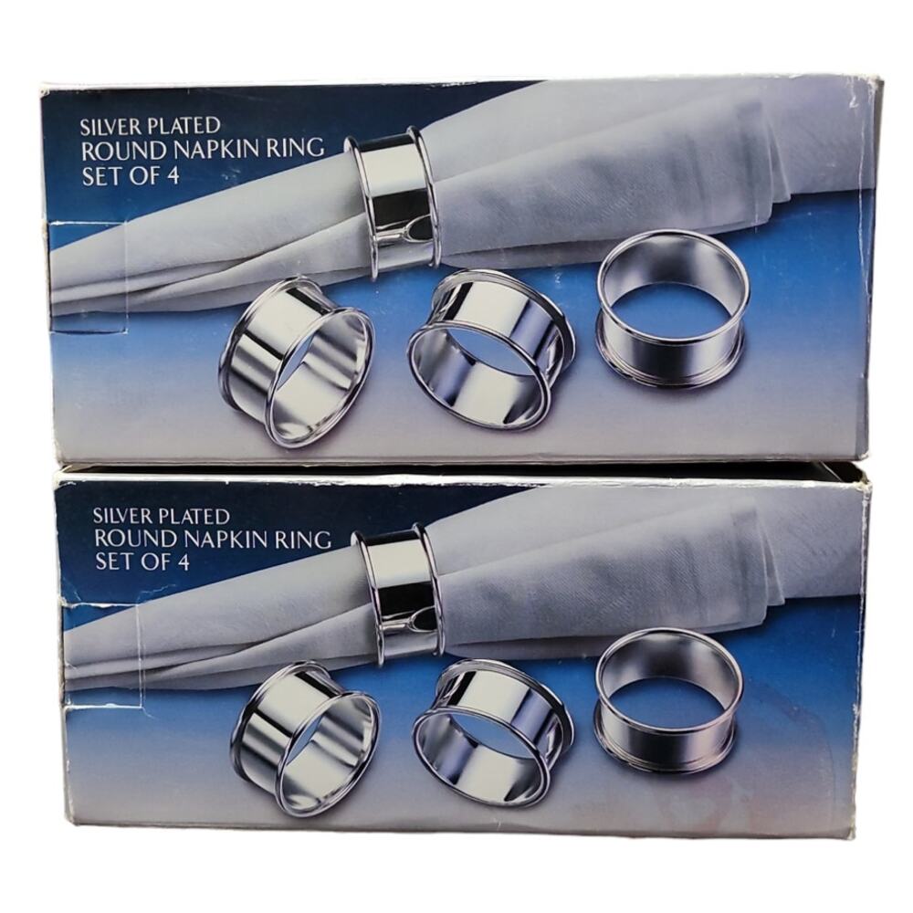 Godinger 550 Round Silver Napkin Holder Rings 8pc Set Tableware Elegant Formal
